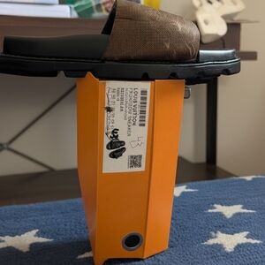 Louis Vuitton Brown Monogram Slide Sandal with Black Footbed